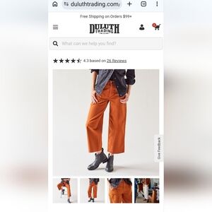 Duluth Trading Co Rust-colored Wide Legged Cropped, Size 6